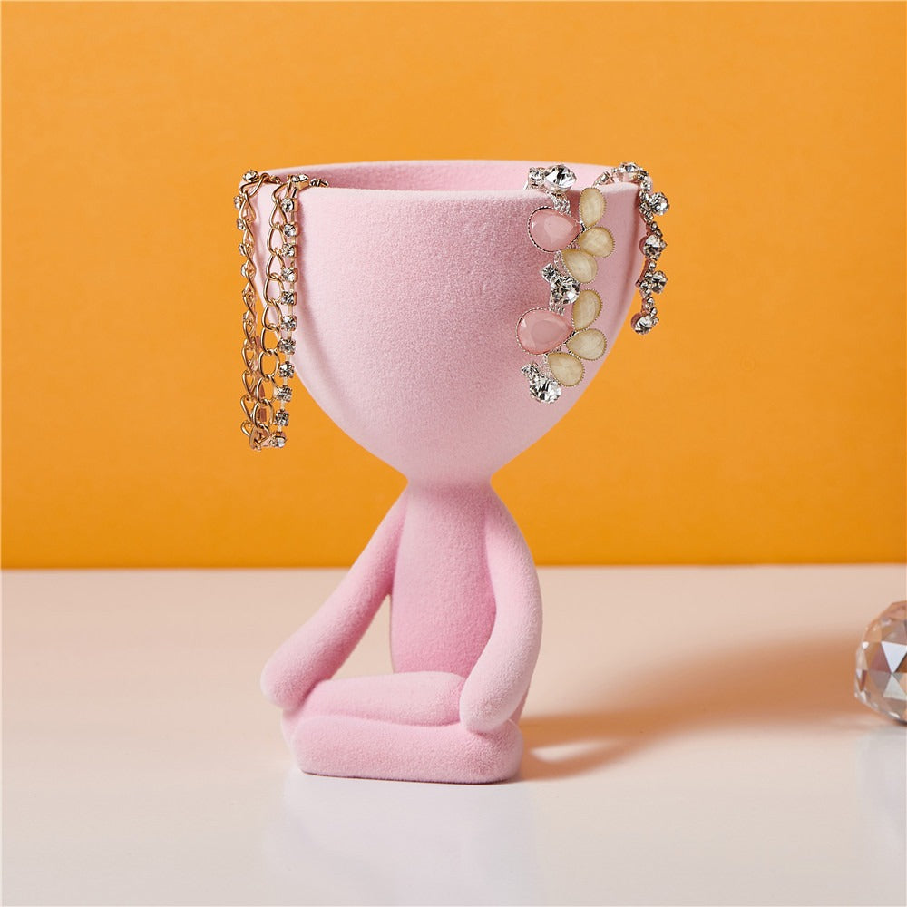 Meditation figurine pink storage abstract ornaments desktop jewelry storage key tray home ornaments