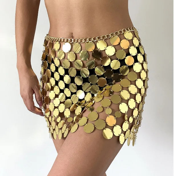 Shiny Plastics Sequins Belly Chain Disc Skirt for Women Sexy Waist