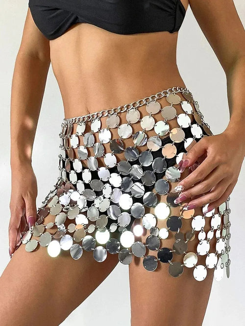 Shiny Plastics Sequins Belly Chain Disc Skirt for Women Sexy Waist