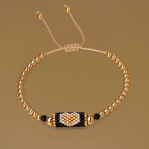 Heart Miyuki Bracelet Handmade Woven Adjustable Hard Golden Plated
