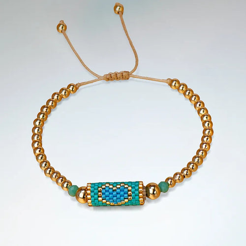Heart Miyuki Bracelet Handmade Woven Adjustable Hard Golden Plated