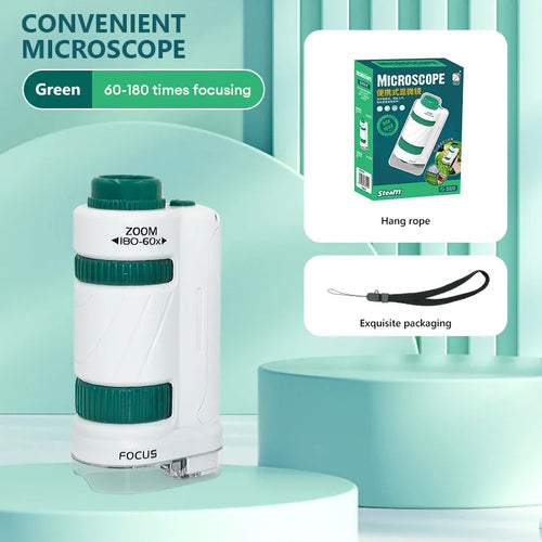 Kid Science Experiment Pocket Microscope Toy Kit 60-120x Educational