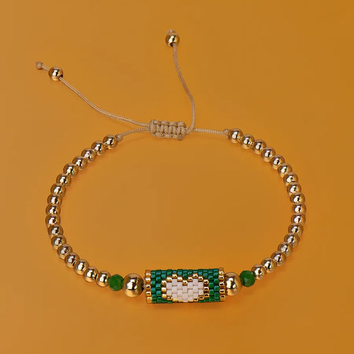 Heart Miyuki Bracelet Handmade Woven Adjustable Hard Golden Plated