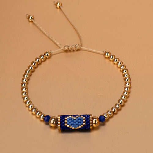 Heart Miyuki Bracelet Handmade Woven Adjustable Hard Golden Plated
