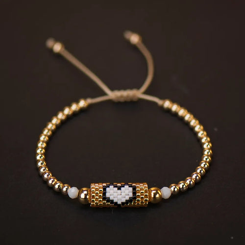 Heart Miyuki Bracelet Handmade Woven Adjustable Hard Golden Plated