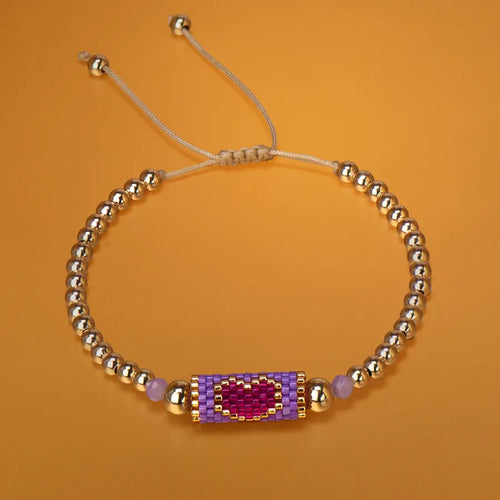 Heart Miyuki Bracelet Handmade Woven Adjustable Hard Golden Plated