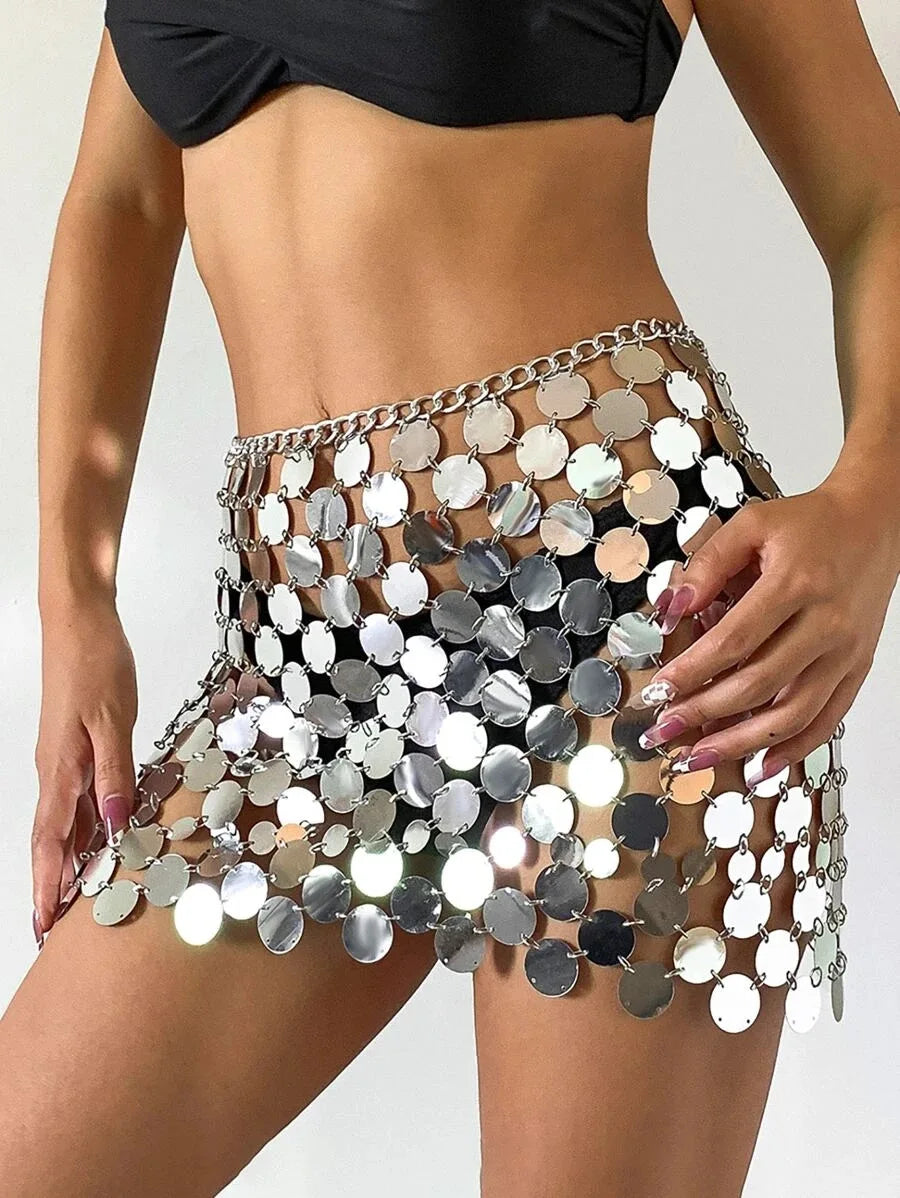 Shiny Plastics Sequins Belly Chain Disc Skirt for Women Sexy Waist