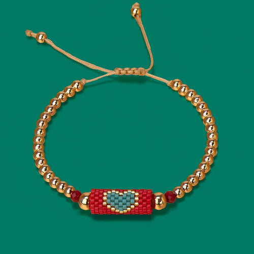 Heart Miyuki Bracelet Handmade Woven Adjustable Hard Golden Plated