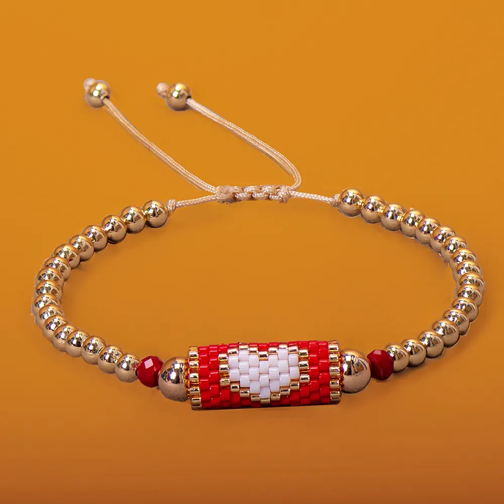 Heart Miyuki Bracelet Handmade Woven Adjustable Hard Golden Plated