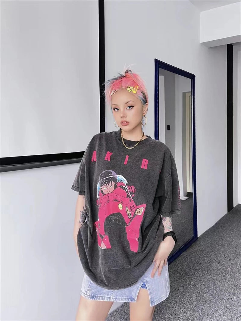 VTG AKIRA Cyberpunk Cartoon Vintage T-Shirt Summer New Y2K 100% Cotton