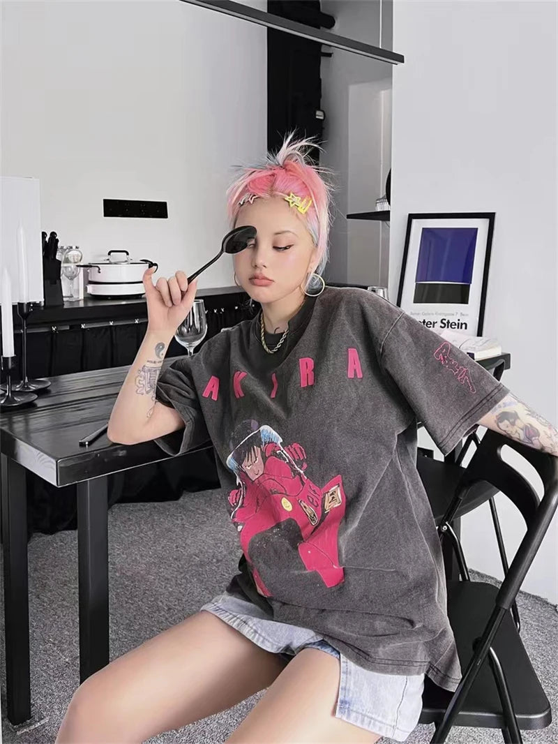 VTG AKIRA Cyberpunk Cartoon Vintage T-Shirt Summer New Y2K 100% Cotton