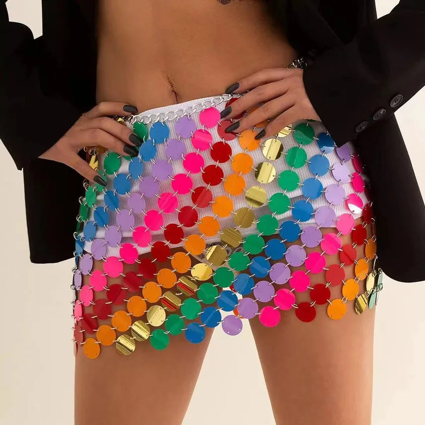 Shiny Plastics Sequins Belly Chain Disc Skirt for Women Sexy Waist