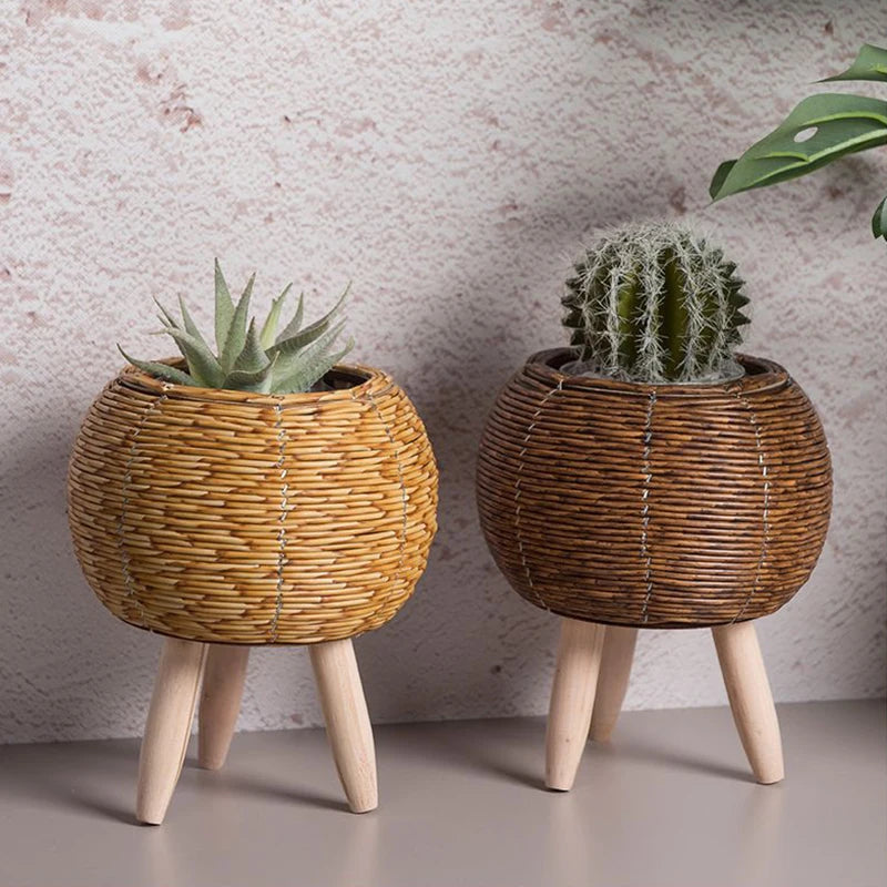 Nordic Flower Shelf Imitation Rattan Flower Pot Woven Flower Basket