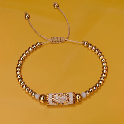 Heart Miyuki Bracelet Handmade Woven Adjustable Hard Golden Plated