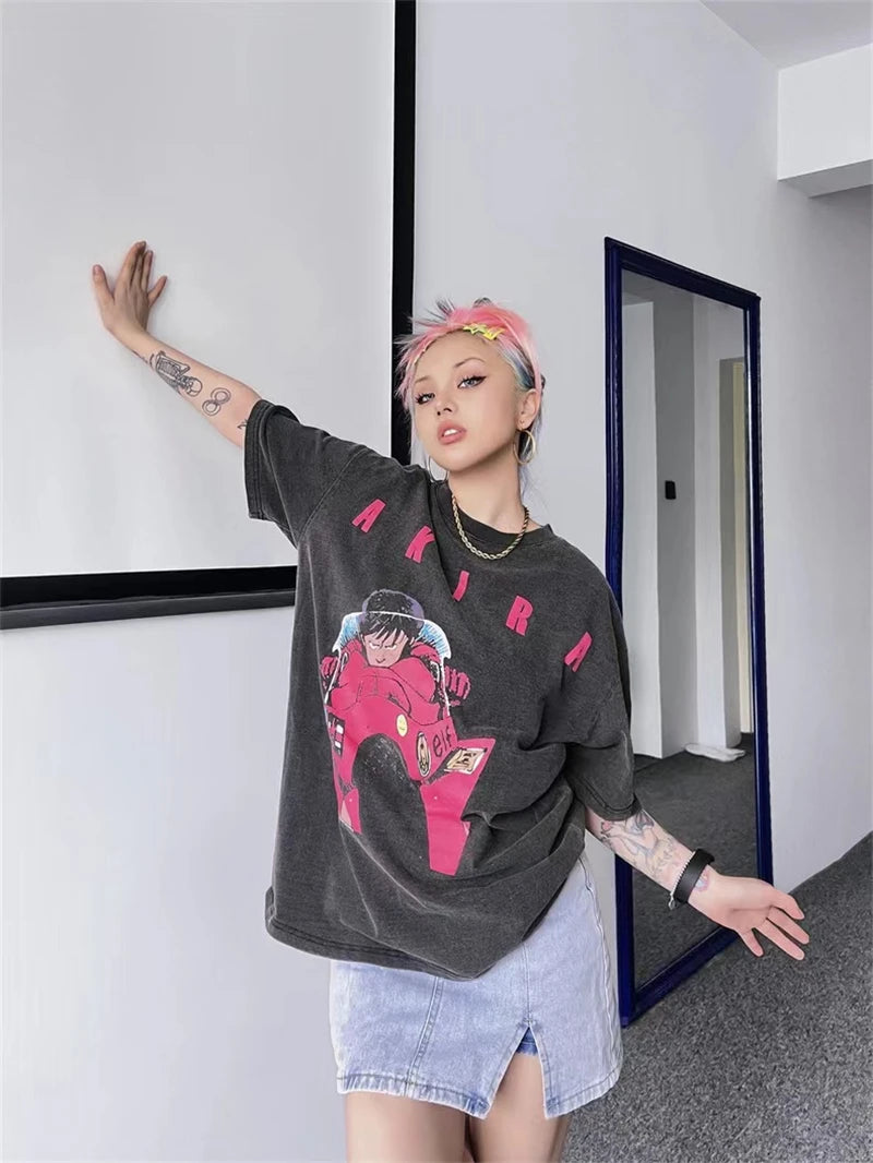 VTG AKIRA Cyberpunk Cartoon Vintage T-Shirt Summer New Y2K 100% Cotton