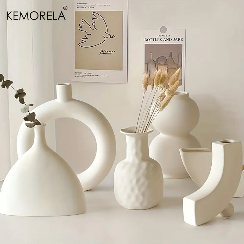 Nordic Ceramic Vase Circular Hollow Donuts Flower Pot Home Living Room