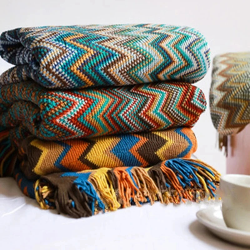 Boho Bed Plaid Blanket Geometry Aztec Baja Blankets Ethnic Sofa Cover