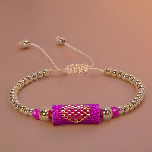Heart Miyuki Bracelet Handmade Woven Adjustable Hard Golden Plated