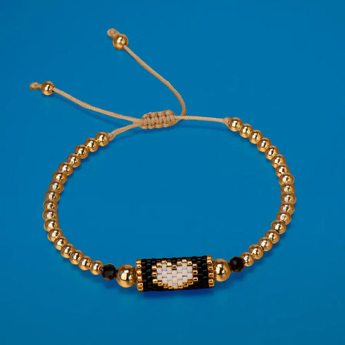 Heart Miyuki Bracelet Handmade Woven Adjustable Hard Golden Plated
